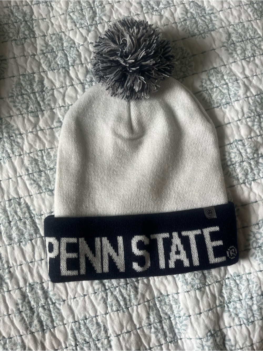 Penn State Knit Pom Beanie - White & Navy